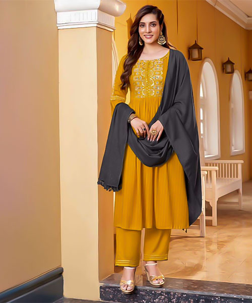 Yellow Rayon Weaving Casual Wear Salwar Kameez in peterborough