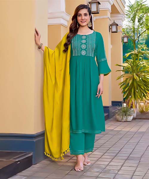 Green  Rayon Weaving Casual Wear Salwar Kameez in peterborough