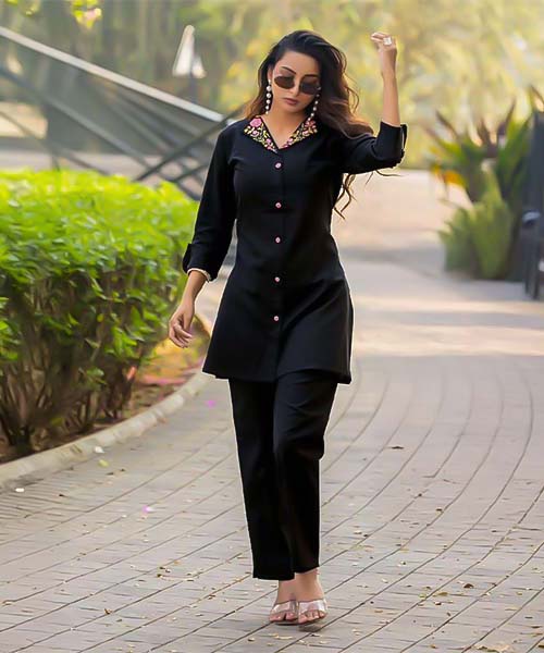 Black Cotton Flex Casual Wear Kurti