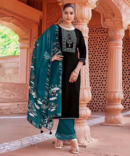 Black Rayon Casual Wear Salwar Kameez in peterborough