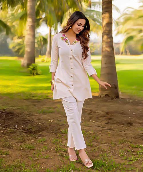 White  Cotton Flex Casual Wear Kurti