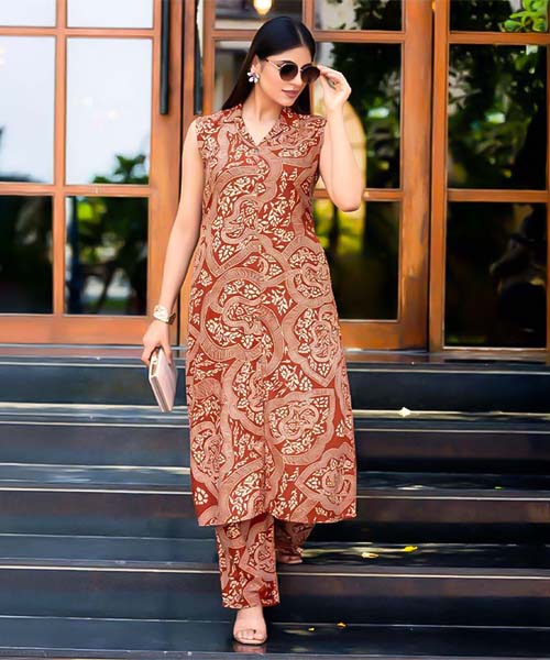 Orange  Rayon Printed Kurti