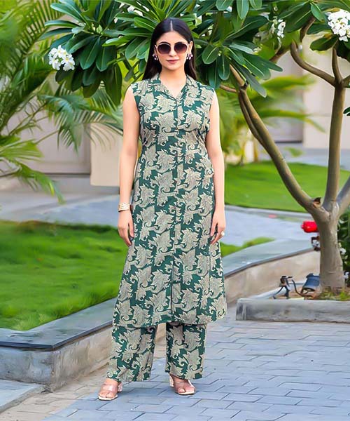 Green  Rayon Printed Kurti