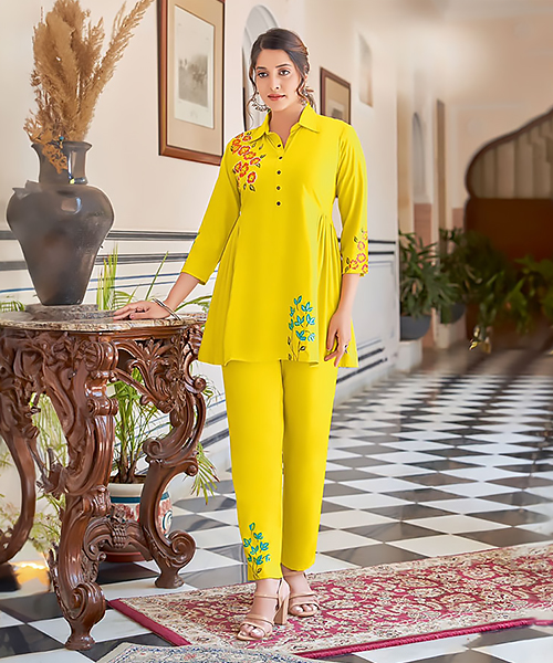 Yellow Rayon Casual Kurtis