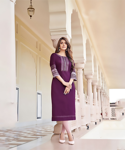 Purple Rayon  Printed Kurtis