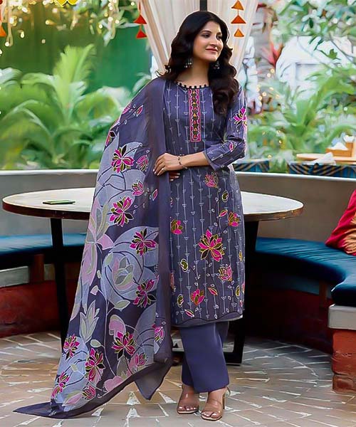 Violet  Cotton Printed Salwar Kameez