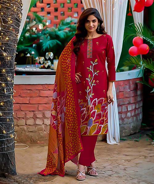 Red Cotton Printed Salwar Kameez in st albans