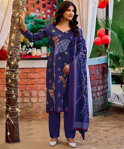 Violet  Cotton Printed Salwar Kameez