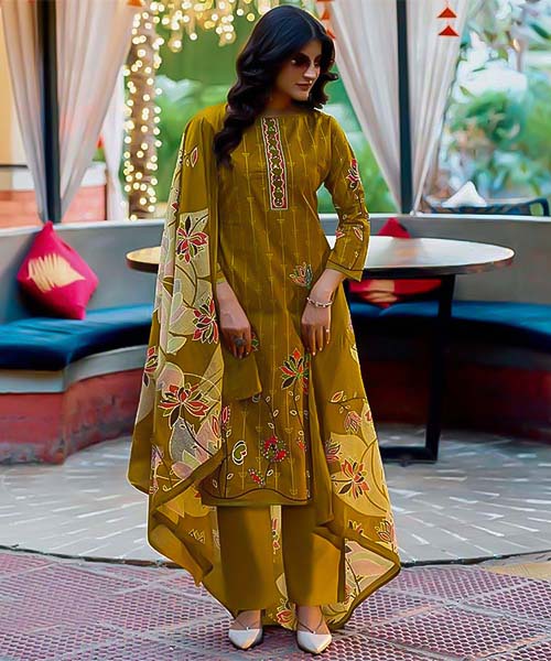 Yellow Cotton Printed Salwar Kameez