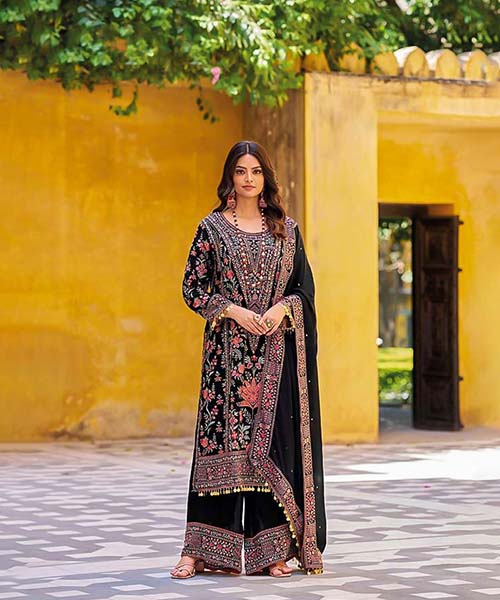 Black  Pure Chinon Designer Kurti