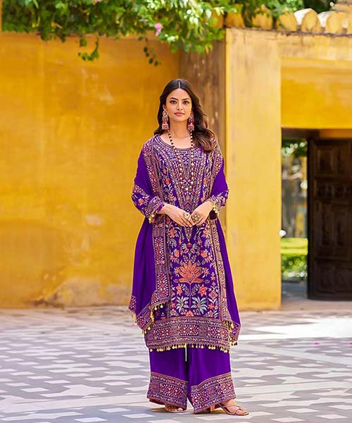 Purple Pure Chinon Designer Kurti