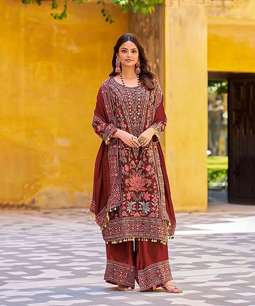 Red Pure Chinon Designer Kurti