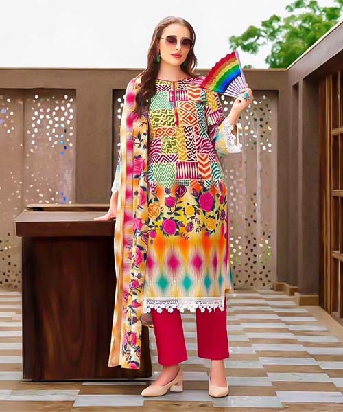 Yellow Cotton Printed Salwar Kameez