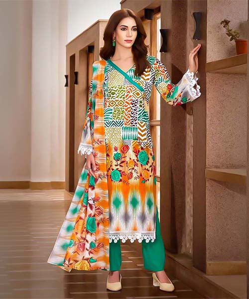 Green  Cotton Printed Salwar Kameez