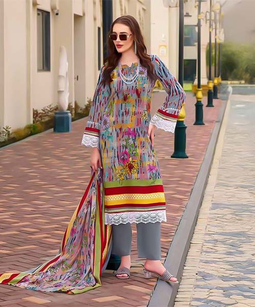 Grey Cotton Printed Salwar Kameez