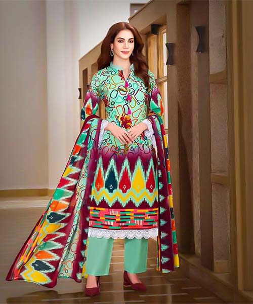 Cyan Cotton Printed Salwar Kameez