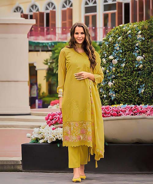 Yellow  Organza Party Wear Salwar Kameez