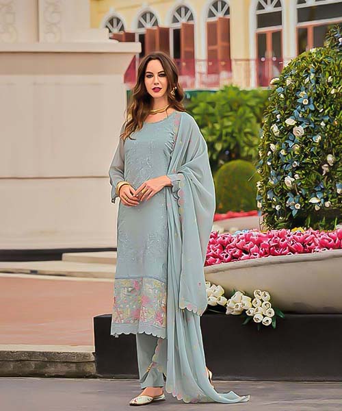 Grey Organza Party Wear Salwar Kameez