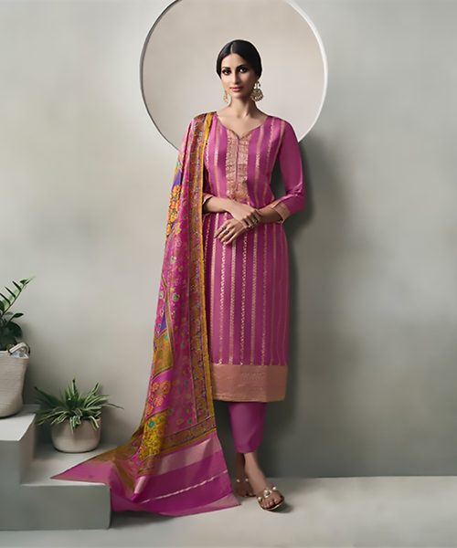 Pink Jacquard Partywear Suit