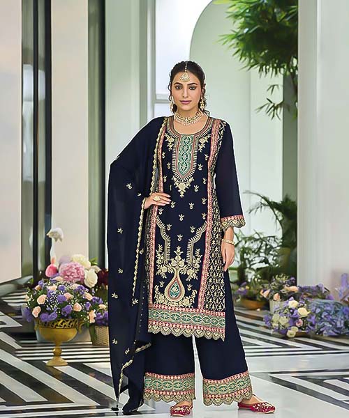 Blue  Chinon Designer Salwar Kameez