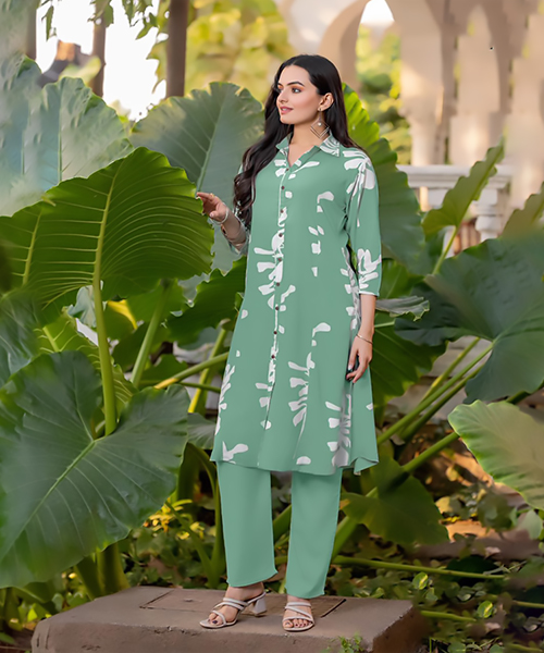 Sky blue Rayon  Printed Kurtis