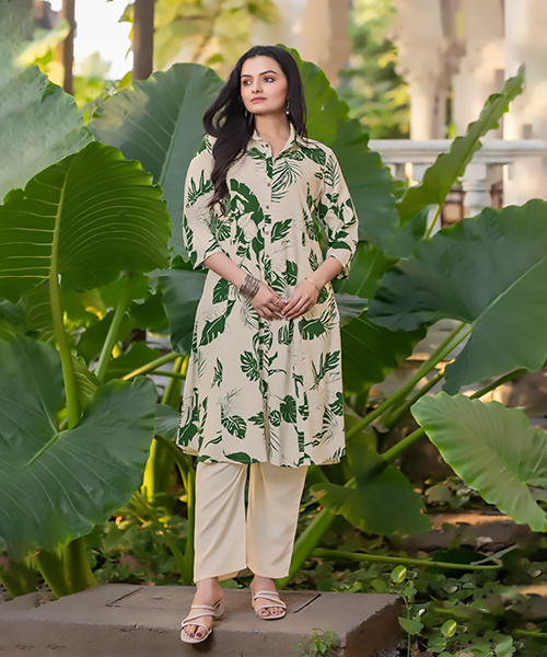 Sea green & white Rayon  Printed Kurtis