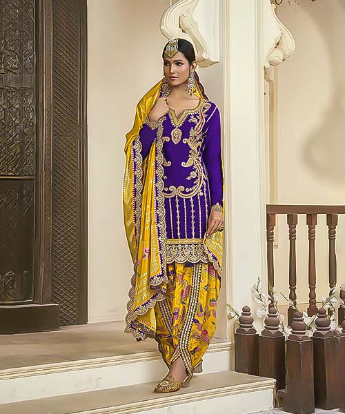 Purple  Chinon Designer Salwar Kameez