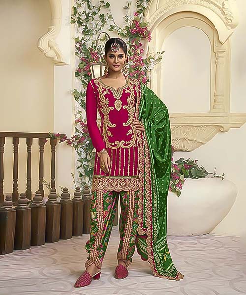 Red Chinon Designer Salwar Kameez