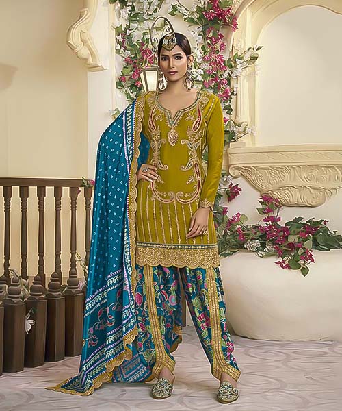 Yellow Chinon Designer Salwar Kameez