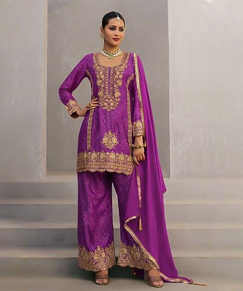 Purple  Chinon Silk Party Wear Salwar Kameez