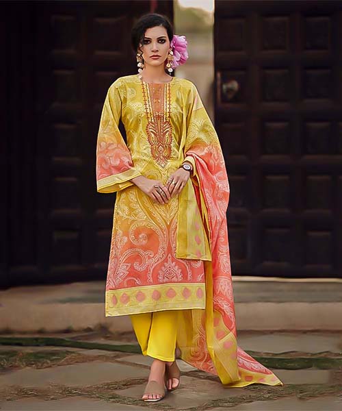 Yellow  Cotton Casual Wear Salwar Kameez