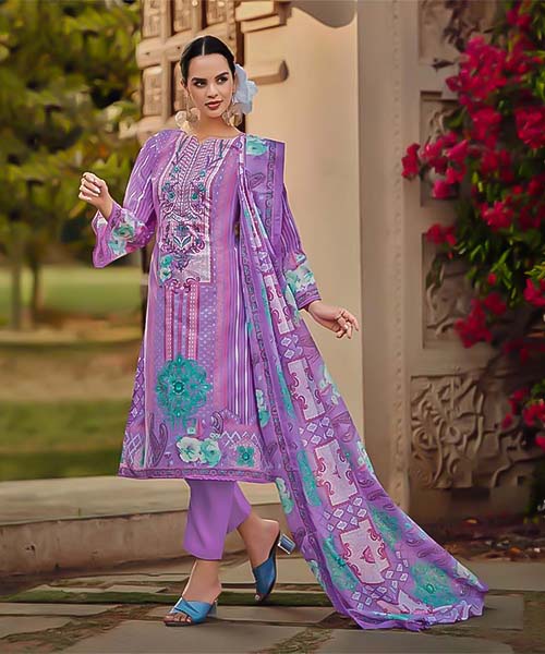 Purple Cotton Casual Wear Salwar Kameez