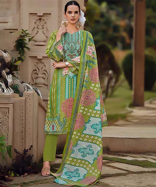 Green Cotton Casual Wear Salwar Kameez