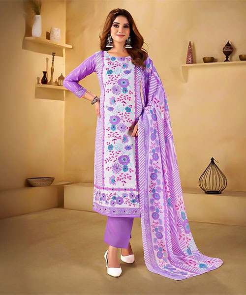 Purple  Cotton Casual Wear Salwar Kameez