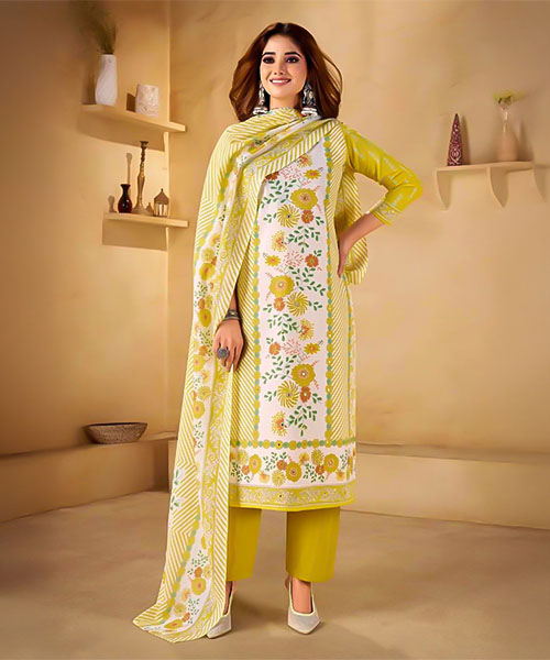 Yellow Cotton Casual Wear Salwar Kameez
