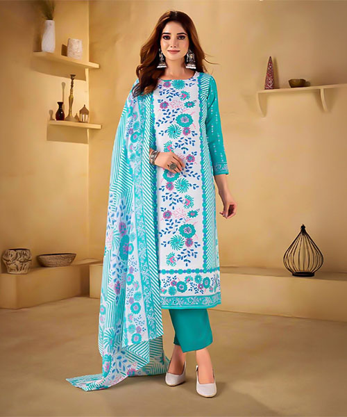 Blue Cotton Casual Wear Salwar Kameez